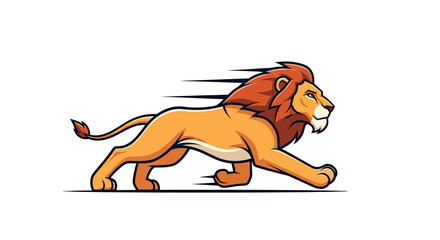 A stylized running lion with a mane and a long tail on a clean white background © STwul
