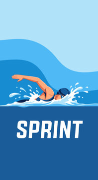 Dynamic Illustration of a Swimmer Performing a Freestyle Stroke in a Vibrant Aquatic Setting