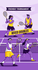 Fototapeta premium Dynamic Illustration of Friendly Mixed Doubles Tennis Tournament Players in Action for Advertisement