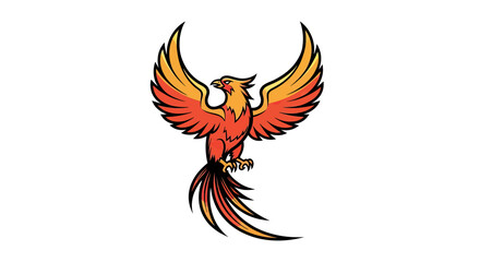 Colorful illustration of a mythical bird with outstretched wings and a white background