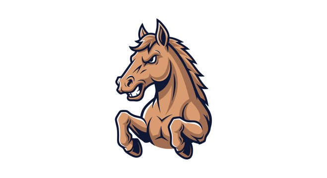 Brown cartoon horse rearing up in a defiant pose, with a stern facial expression