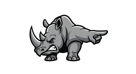 A stylized grey rhino in a cartoon style, pointing to the right with a bold black outline © STwul