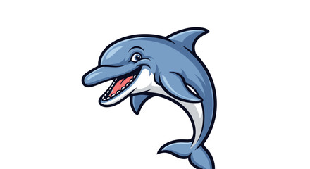 Obraz premium Smiling, cartoon-style depiction of a dolphin with blue skin and a white belly. A black outline
