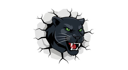 Illustration of a panther's head breaking through a cracked surface, set against a white background © STwul