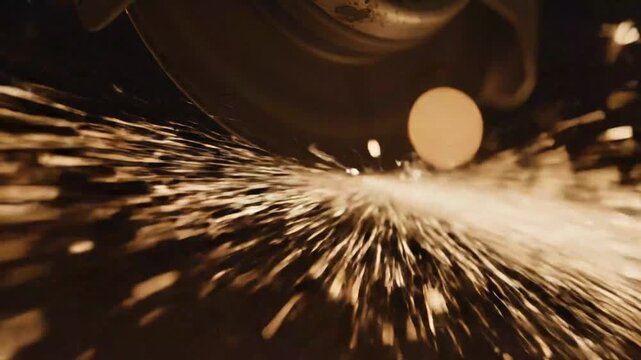 Close-up of sparks flying from grinding metal surface