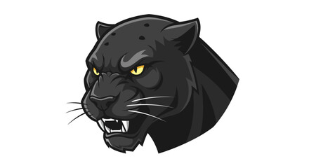 Fierce black cat head graphic, showing teeth and angry eyes, isolated on white © STwul