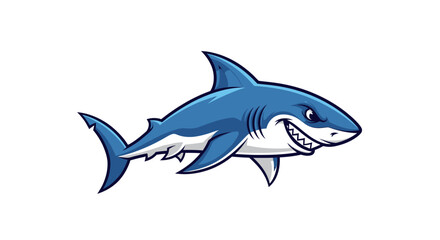 Fototapeta premium Cartoon illustration of a shark. Features a white belly, blue body, and jagged teeth