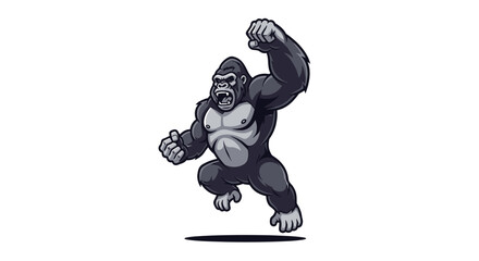 A cartoon-style gorilla in a dynamic pose, jumping with one fist raised. White background © STwul