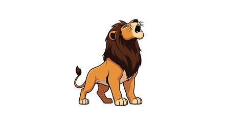A cartoon lion roaring, with a brown mane and tail, against a white background © STwul
