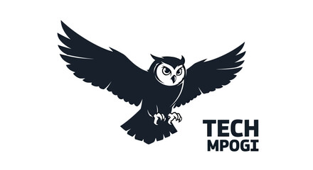 Fototapeta premium Dark-toned graphic featuring an owl in mid-flight with wide wings. Text is present