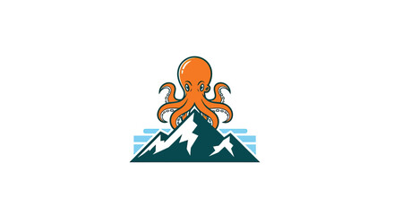 An orange octopus character atop teal mountain graphics on a white backdrop © STwul