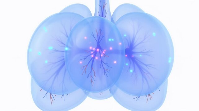3d rendered human lung anatomy with alveoli showing gas exchange and oxygenation process for science and education,healthy breathing