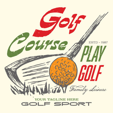 Vintage Golf Course Family Leisure T-Shirt Design, Retro ESTD 1987 Golf Club and Orange Ball Illustration, Distressed Sport Apparel Graphic, Classic Country Club Vector for Print on Demand.