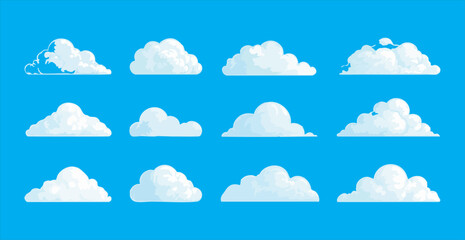 Fototapeta premium Fluffy white clouds on a blue background, sky illustration, design elements