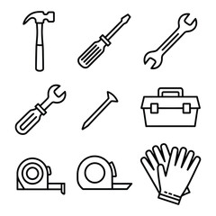 Obraz premium Professional Hardware Tools and Construction Equipment Icon Set