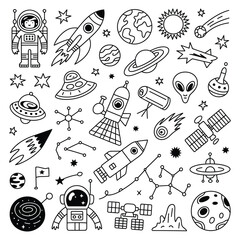 Galactic Space Exploration and Astronomical Science Doodle Set © A.G Designer