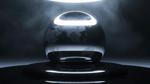 Surreal Dark Egg Shape Object with Glowing Light and Fog