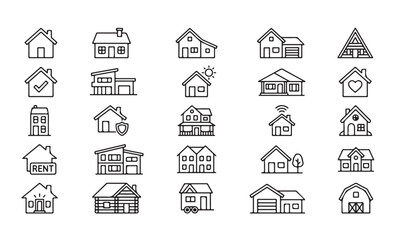 Fototapeta premium Diverse House Icon Set: Real Estate and Home Ownership Collection