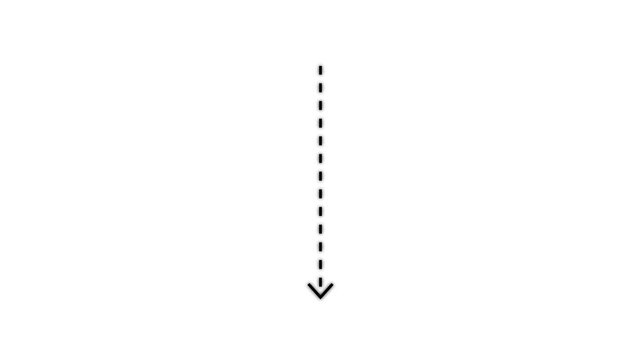 Down arrow direction icon with dotted line animation. dot arrows icon sign animated on white background. Reveal animation of solid, dashed.