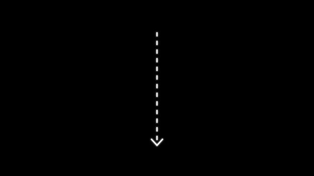 Down arrow direction icon with dotted line animation. dot arrows icon sign animated on black background. Reveal animation of solid, dashed.