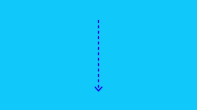 Down arrow direction icon with dotted line animation. dot arrows icon sign animated on green background. Reveal animation of solid, dashed.