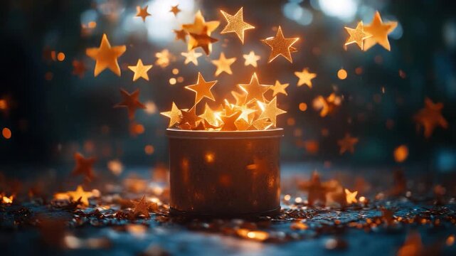 A magical pot with stars emerging from the lid