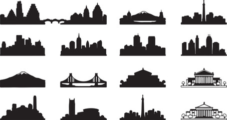 Obraz premium Diverse US City Skylines: Collection of American Urban Silhouettes for Branding and Design