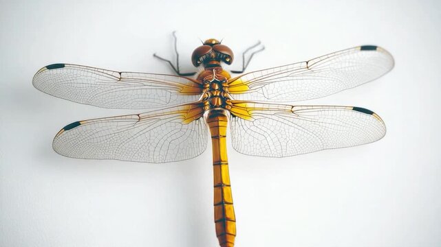 Close-up shot of a dragonfly sitting on a white surface