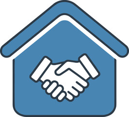 Fototapeta premium Handshake icon inside house symbol blue color isolated white background