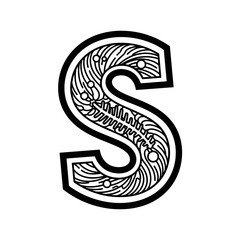 Monochrome Letter S Illustration: Intricate Capital Letter Design for Creative Typography Projects, Artistic Initials for Branding and Logos, Ornate Alphabet Graphic Design, Vector Letter S Tattoo Mot