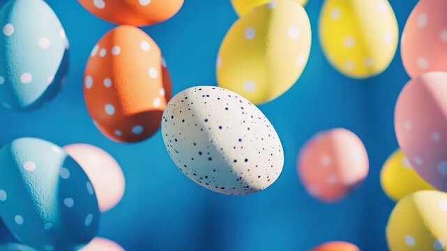 A collection of vibrant eggs suspended in mid-air, great for Easter or spring-themed designs