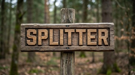 Rustic Wooden Sign in Forest Reads SPLITTER.