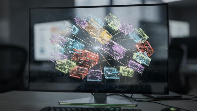 Focused screen displaying translation rights metadata on a blockchain platform set against an outoffocus workspace emphasizing decentralized rights handling.