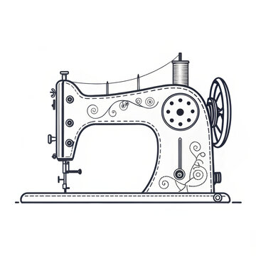 Vintage sewing machine illustration with decorative elements  