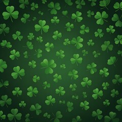 Vibrant green clover leaves pattern on dark green background for st patricks day