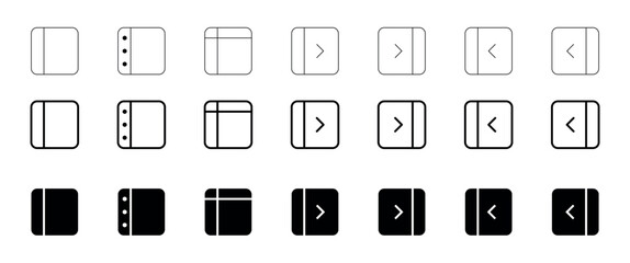 sidebar icon. menu icons. editable stroke outline and solid icon.