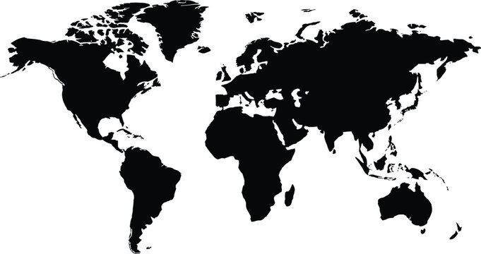 Modern world map silhouette vector global continents earth geography travel infographic navigation international business presentation design isolated black shape