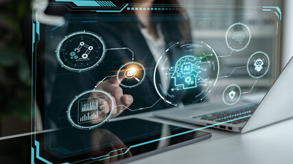 Smart AI command center concept for monitoring industry system, manufacturing reliability,...