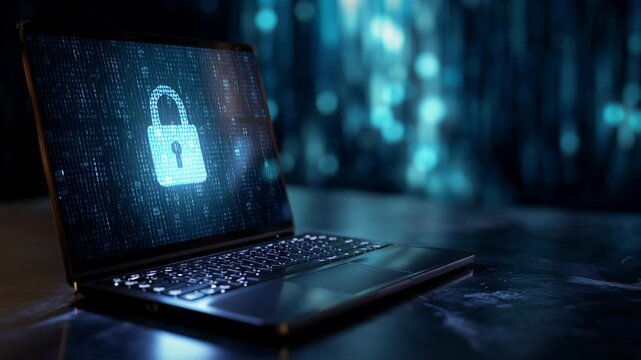 Digital security scene with encryption elements, Depiction of encrypted digital system fortified with cybersecurity measures and protective data