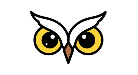 Fototapeta premium Cartoon owl eyes in a minimalist style, featuring yellow irises and a brown beak