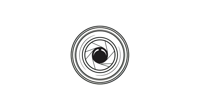 Abstract black and white lens aperture graphic design, with concentric circles on a white background