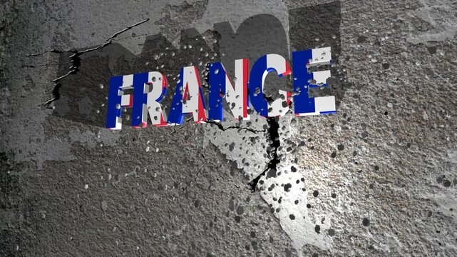 France 3D Flag Letters on Cracked Concrete Wall Urban Grunge Patriotism and Decay