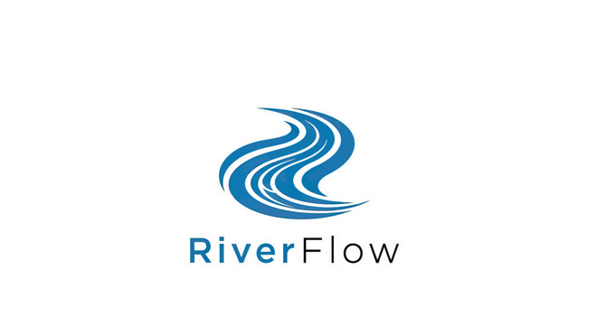 A blue river-like graphic with text ?River Flow? on a white backdrop, conveying fluidity