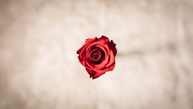 Top View of Red Rose on Light Background Minimal Romantic Floral Design for Sant Jordi Love Concept