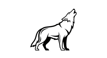 Fototapeta premium A stylized black and white illustration of a howling wolf against a white background
