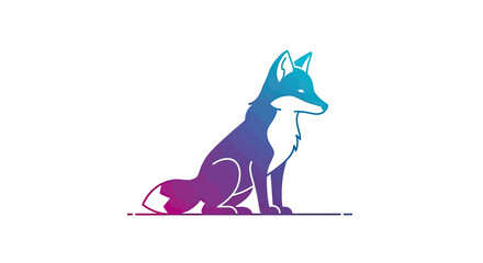 A stylized fox silhouette, rendered in gradient blue to purple hues, sitting upright © gudangPIXEL