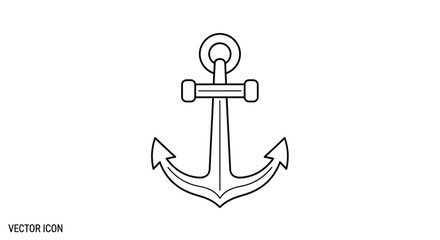 Simple line-art of a stylized anchor on a white background, representing nautical themes © gudangPIXEL