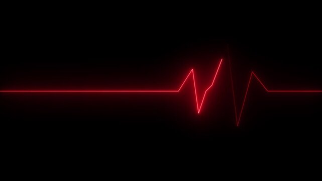 Glowing neon heart pulsating with electrocardiogram line on black background medical cardiology health