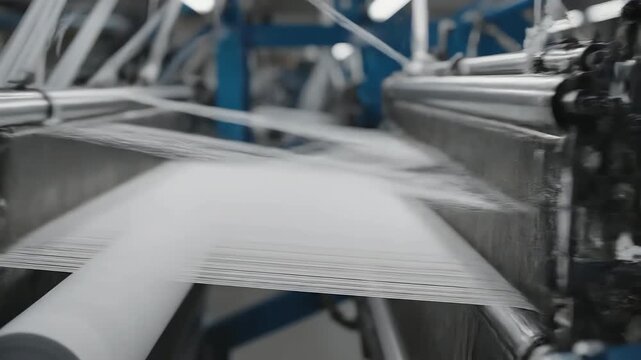 Factory,Industrial textile weaving machine process close up