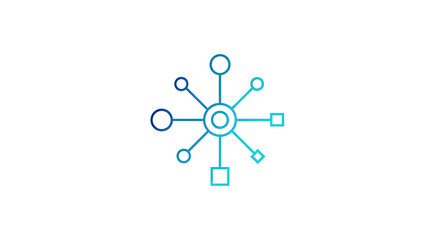 Fototapeta premium A gradient-blue infographic depicting a central hub with connected shapes